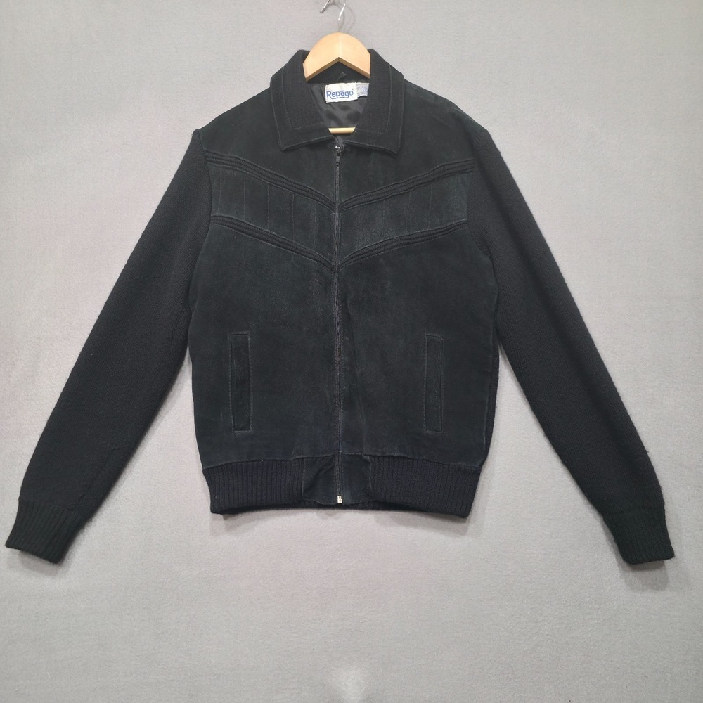 Repage‎ Women's Black Cow Split Leather Full Zip Jacket Size Large